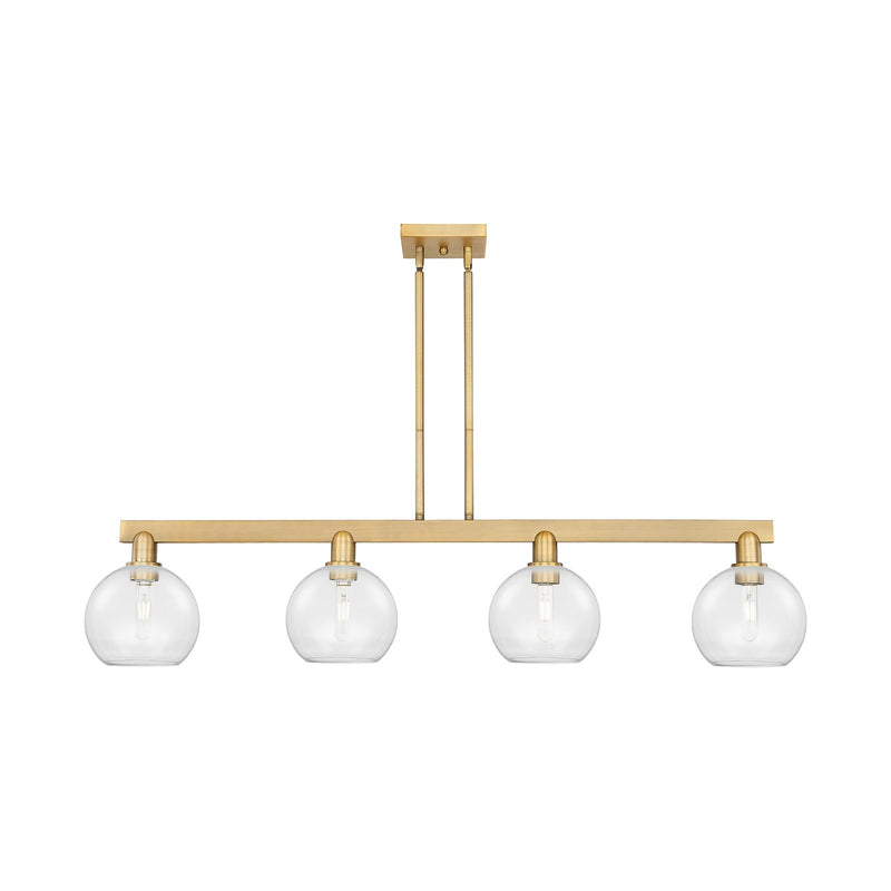 Innovations Athens 51in 4-Light Island Light | Industrial Brushed Brass Steel and Clear Glass | Kitchen Island & Dining Room | Model 716-4I-BB-G122-8
