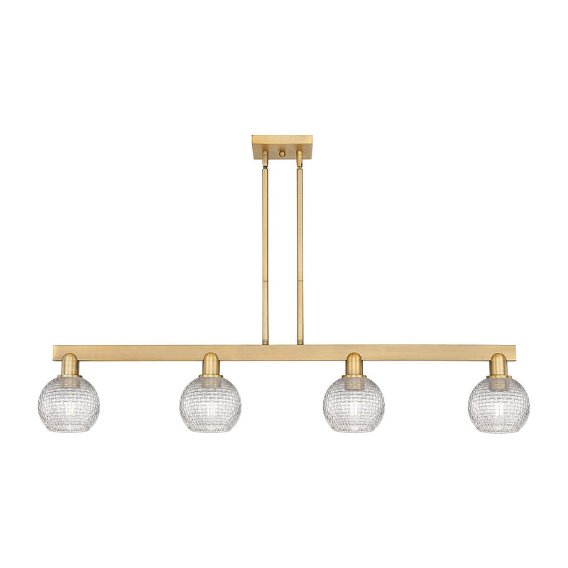 Innovations Athens 49in 4-Light Island Light | Industrial Brushed Brass and Clear Basket Weave Glass | Kitchen Island & Dining | Model 716-4I-BB-G122C-6CL