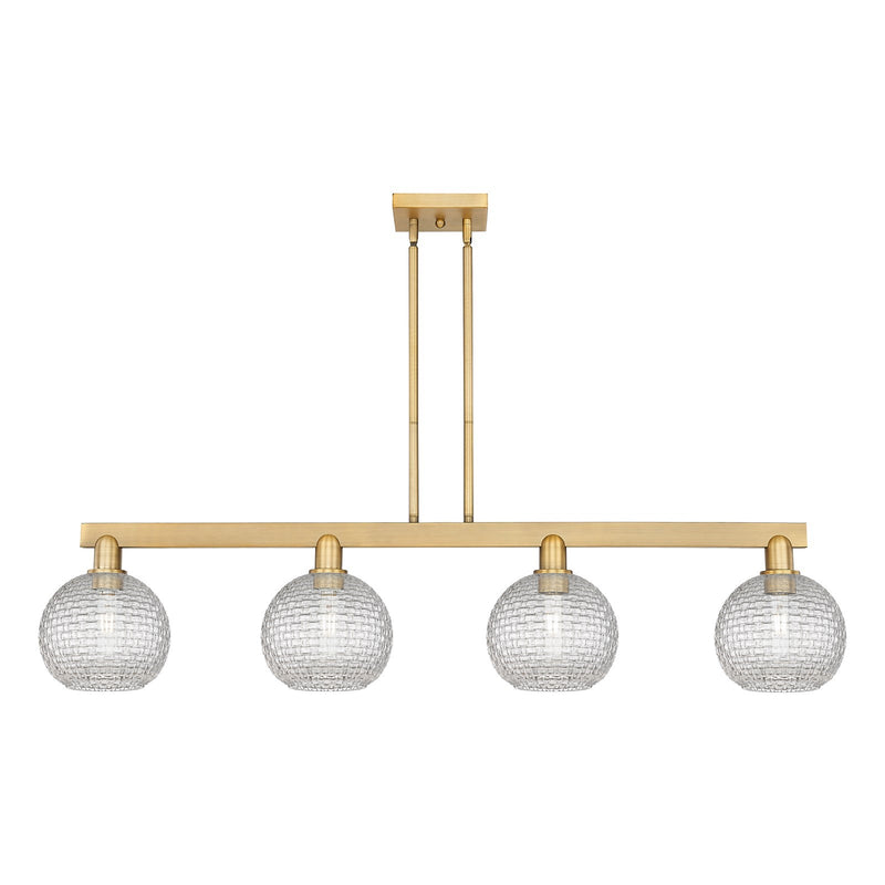 Innovations Athens 51in 4-Light Island Light | Industrial Brushed Brass and Clear Basket Weave Glass | Kitchen Island & Dining | Model 716-4I-BB-G122C-8CL