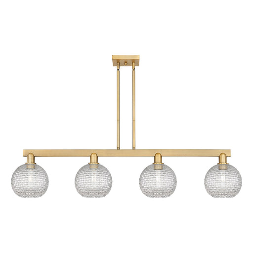 Innovations Athens 51in 4-Light Island Light | Industrial Brushed Brass and Clear Basket Weave Glass | Kitchen Island & Dining | Model 716-4I-BB-G122C-8CL