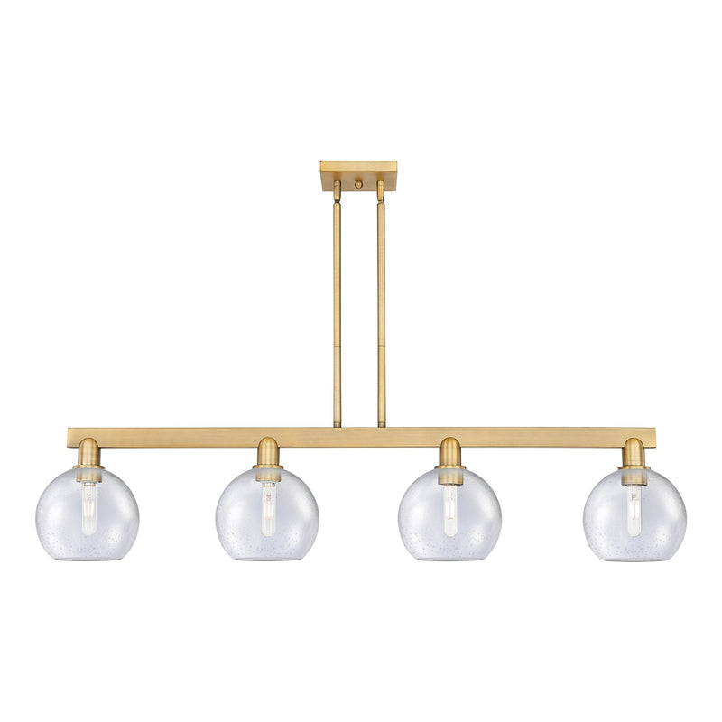 Innovations Athens 51in 4-Light Island Light | Industrial Brushed Brass Steel and Seedy Glass | Kitchen Island & Dining Room | Model 716-4I-BB-G124-8
