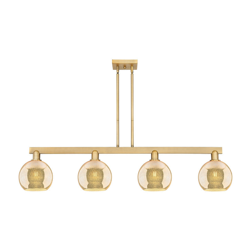 Innovations Athens 51in 4-Light Island Light | Industrial Brushed Brass Steel and Mercury Glass | Kitchen Island & Dining Room | Model 716-4I-BB-G128-8