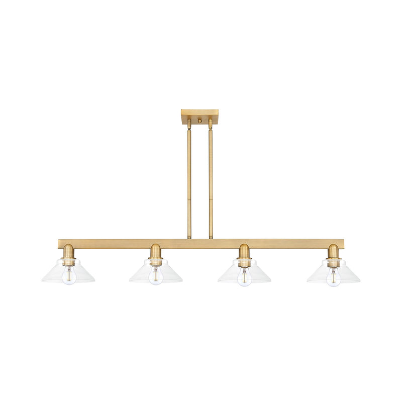 Innovations Orwell 51in 4-Light Island Light | Industrial Brushed Brass and Clear Glass | Kitchen Island & Dining Room | Model 716-4I-BB-G132