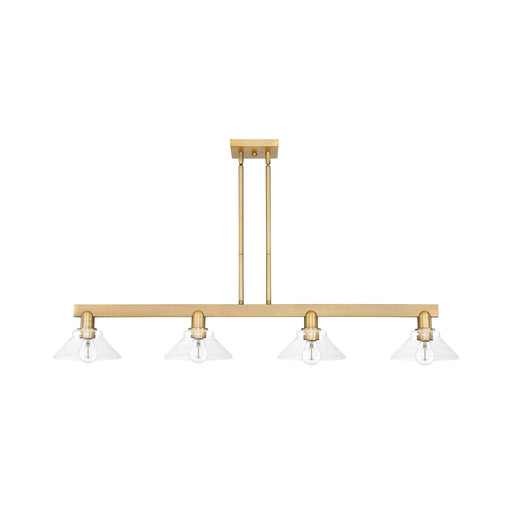 Innovations Orwell 51in 4-Light Island Light | Industrial Brushed Brass and Clear Glass | Kitchen Island & Dining Room | Model 716-4I-BB-G132