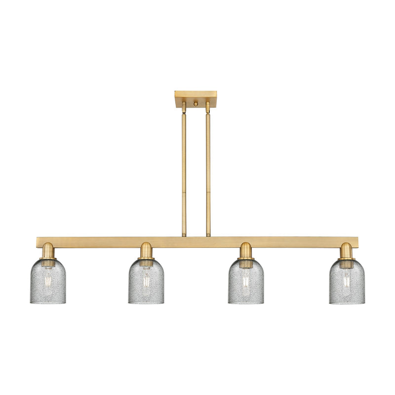 Innovations Caledonia 48in 4-Light Island Light | Industrial Brushed Brass Steel and Charcoal Glass | Kitchen Island & Dining Room | Model 716-4I-BB-G257