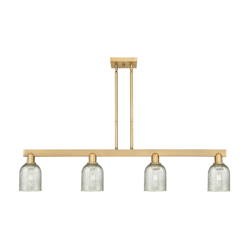 Innovations Caledonia 48in 4-Light Island Light | Industrial Brushed Brass Steel and Mica Glass | Kitchen Island & Dining Room | Model 716-4I-BB-G259