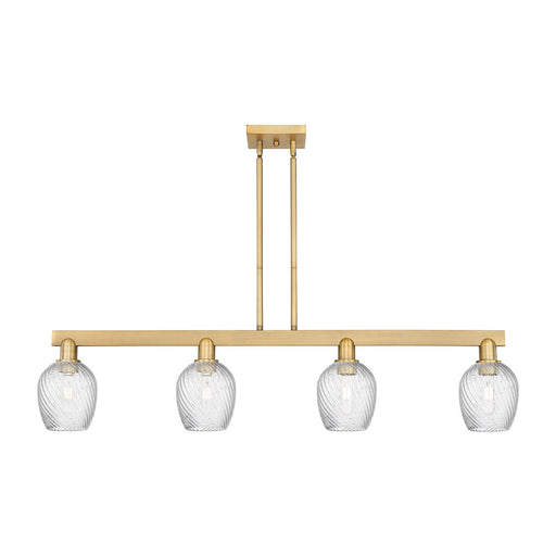 Innovations Salina 49in 4-Light Island Light | Industrial Brushed Brass Steel and Clear Spiral Fluted Glass | Kitchen Island & | Model 716-4I-BB-G292