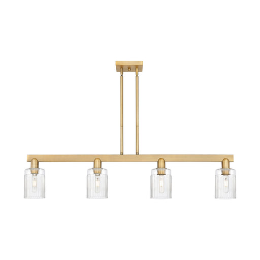 Innovations Hadley 47in 4-Light Island Light | Industrial Brushed Brass Steel and Clear Ribbed Glass | Kitchen Island & Dining Room | Model 716-4I-BB-G342