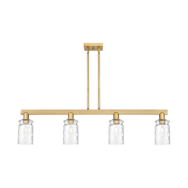 Innovations Candor 47.5in 4-Light Island Light | Industrial Brushed Brass and Clear Waterglass Glass | Kitchen Island & Dining Room | Model 716-4I-BB-G352