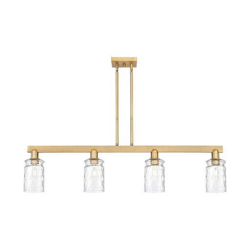 Innovations Candor 47.5in 4-Light Island Light | Industrial Brushed Brass and Clear Waterglass Glass | Kitchen Island & Dining Room | Model 716-4I-BB-G352