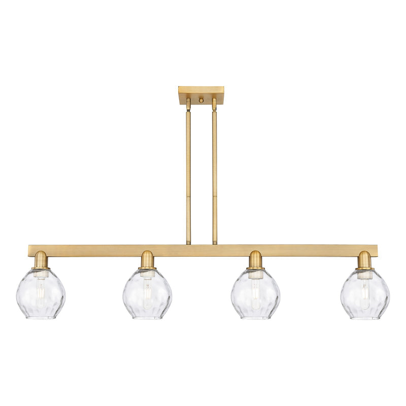 Innovations Waverly 49in 4-Light Island Light | Industrial Brushed Brass Steel and Clear Glass | Kitchen Island & Dining Room | Model 716-4I-BB-G362