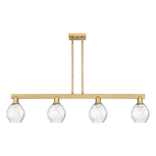 Innovations Waverly 49in 4-Light Island Light | Industrial Brushed Brass Steel and Clear Glass | Kitchen Island & Dining Room | Model 716-4I-BB-G362
