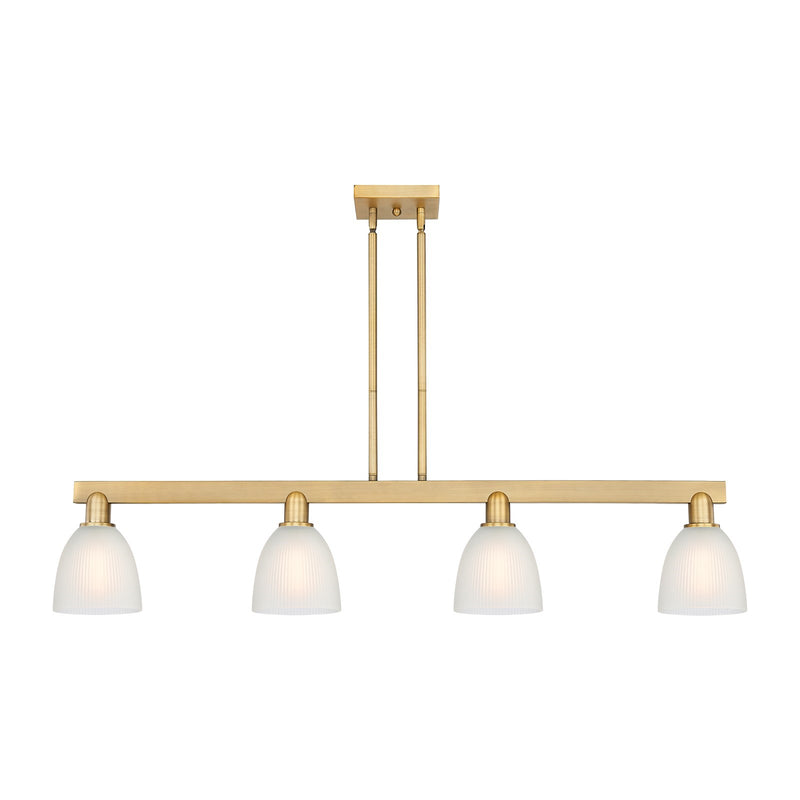 Innovations Castile 49in 4-Light Island Light | Industrial Brushed Brass Steel and White Glass | Kitchen Island & Dining Room | Model 716-4I-BB-G381