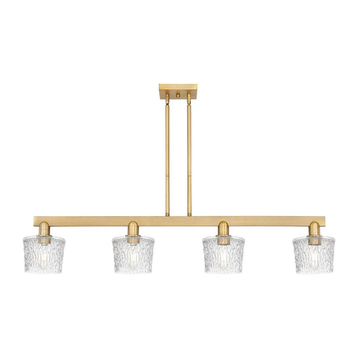 Innovations Niagara 49.25in 4-Light Island Light | Industrial Brushed Brass Steel and Clear Glass | Kitchen Island & Dining Room | Model 716-4I-BB-G402