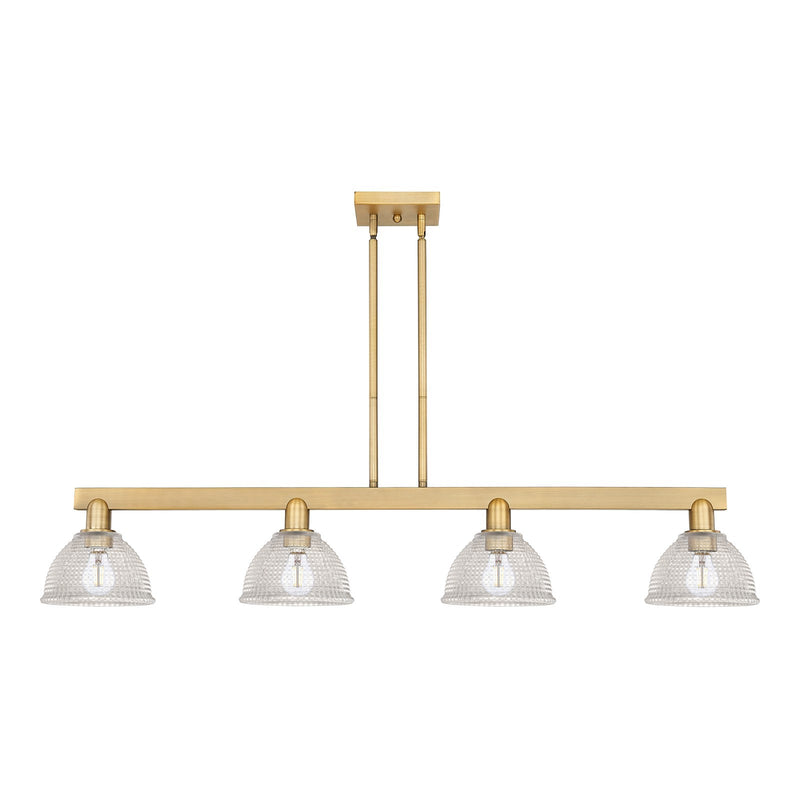 Innovations Arietta 51in 4-Light Island Light | Industrial Brushed Brass Steel and Clear Glass | Kitchen Island & Dining Room | Model 716-4I-BB-G422