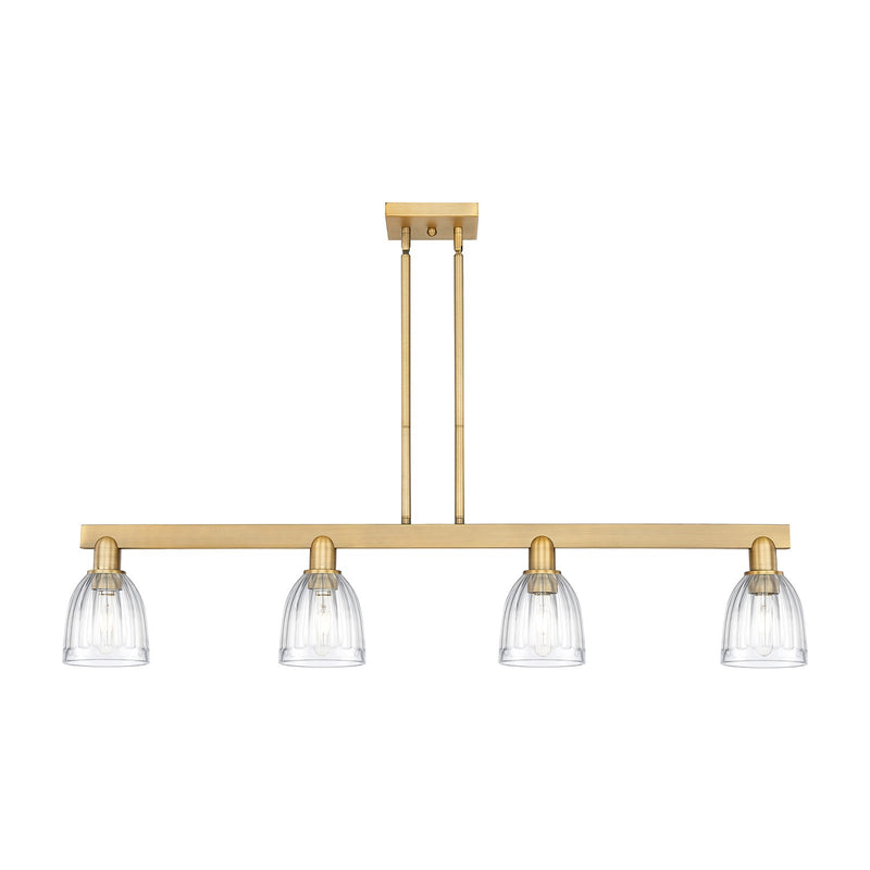 Innovations Brookfield 48.5in 4-Light Island Light | Industrial Brushed Brass Steel and Clear Ribbed Glass | Kitchen Island & | Model 716-4I-BB-G442