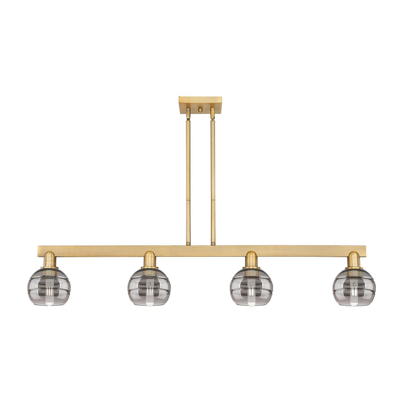 Innovations Rochester 49in 4-Light Island Light | Industrial Brushed Brass and Light Smoked Glass | Kitchen Island & Dining | Model 716-4I-BB-G556-6SM