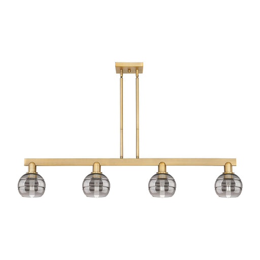 Innovations Rochester 49in 4-Light Island Light | Industrial Brushed Brass and Light Smoked Glass | Kitchen Island & Dining | Model 716-4I-BB-G556-6SM