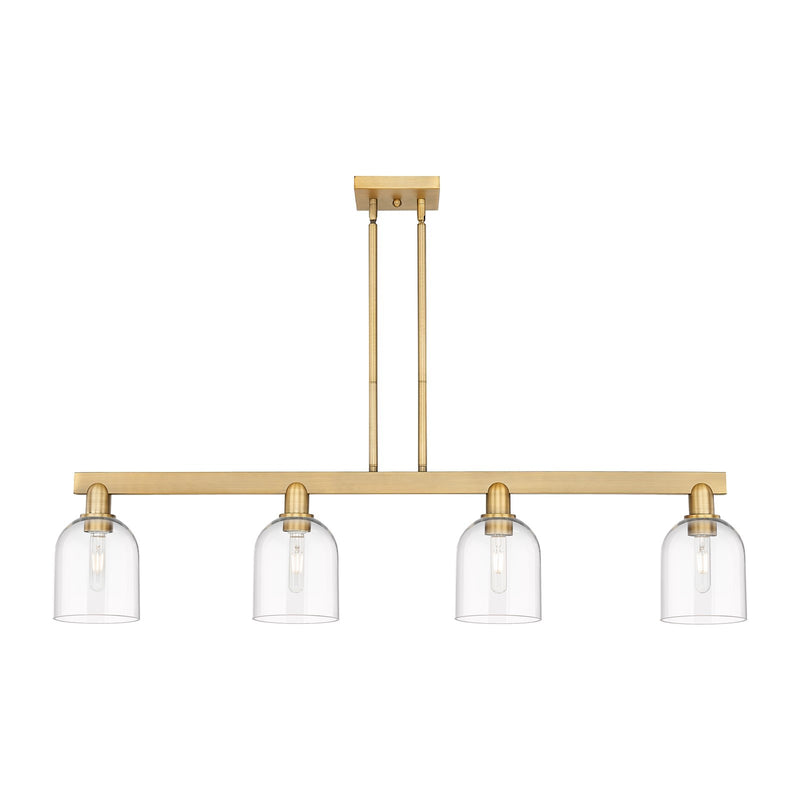 Innovations Bella 48in 4-Light Island Light | Industrial Brushed Brass and Clear Glass | Kitchen Island & Dining Room | Model 716-4I-BB-G558-6CL
