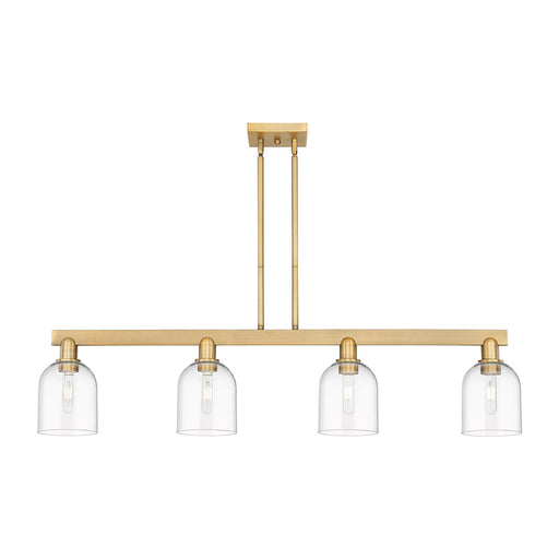 Innovations Bella 48in 4-Light Island Light | Industrial Brushed Brass and Clear Glass | Kitchen Island & Dining Room | Model 716-4I-BB-G558-6CL