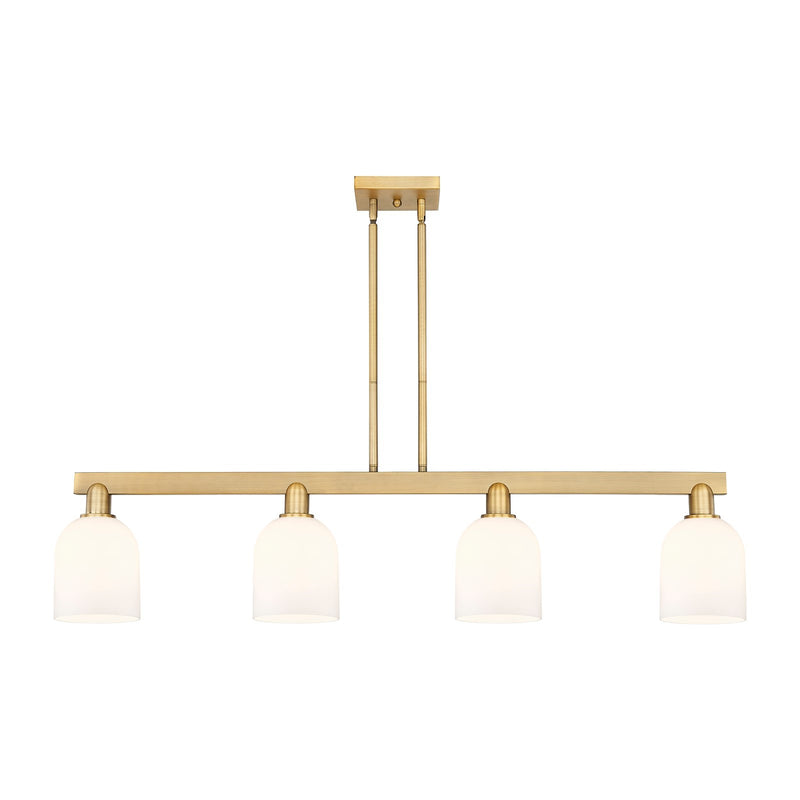 Innovations Bella 48in 4-Light Island Light | Industrial Brushed Brass and White Glass | Kitchen Island & Dining Room | Model 716-4I-BB-G558-6GWH