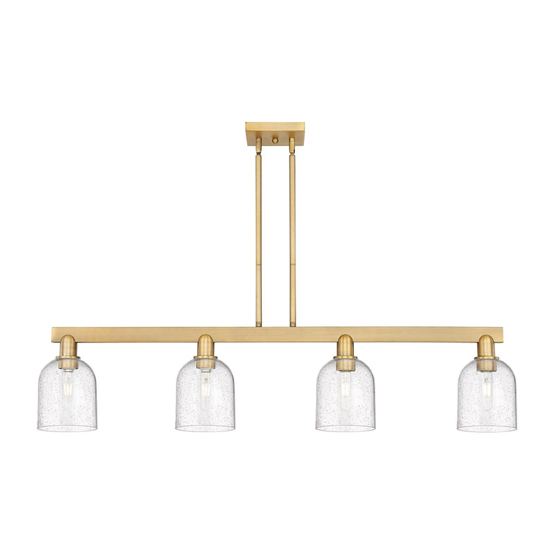 Innovations Bella 48in 4-Light Island Light | Industrial Brushed Brass Steel and Seedy Glass | Kitchen Island & Dining Room | Model 716-4I-BB-G558-6SDY