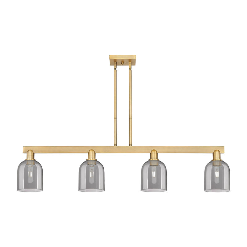 Innovations Bella 48in 4-Light Island Light | Industrial Brushed Brass Steel and Light Smoke Glass | Kitchen Island & Dining | Model 716-4I-BB-G558-6SM