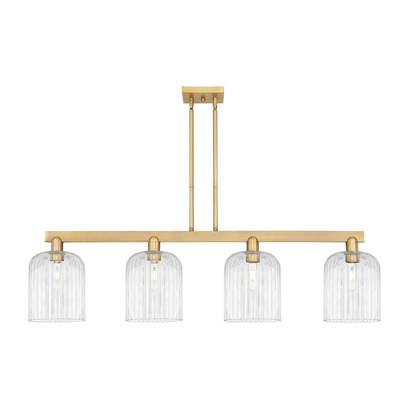 Innovations Bridal Veil 51in 4-Light Island Light | Industrial Brushed Brass Steel and Clear Ribbed Glass | Kitchen Island & | Model 716-4I-BB-G559-8CL