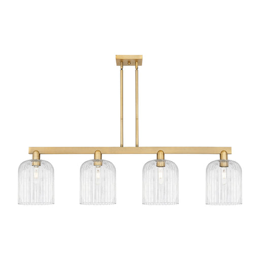 Innovations Bridal Veil 51in 4-Light Island Light | Industrial Brushed Brass Steel and Clear Ribbed Glass | Kitchen Island & | Model 716-4I-BB-G559-8CL