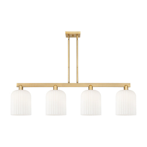 Innovations Bridal Veil 51in 4-Light Island Light | Industrial Brushed Brass and Gloss White Ribbed Glass | Kitchen Island & | Model 716-4I-BB-G559-8GWH