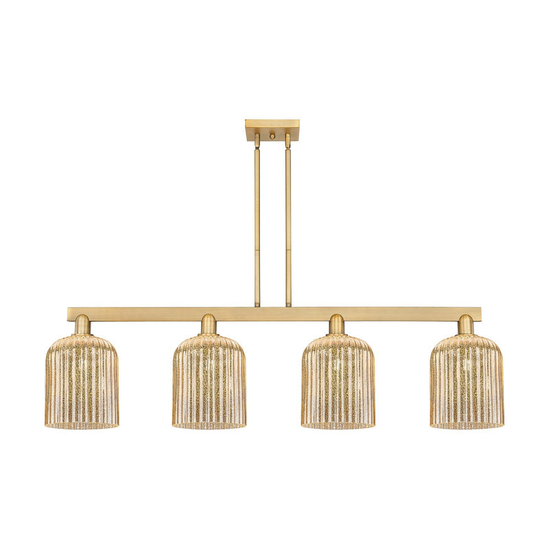 Innovations Bridal Veil 51in 4-Light Island Light | Industrial Brushed Brass Steel and Mercury Ribbed Glass | Kitchen Island & | Model 716-4I-BB-G559-8ME