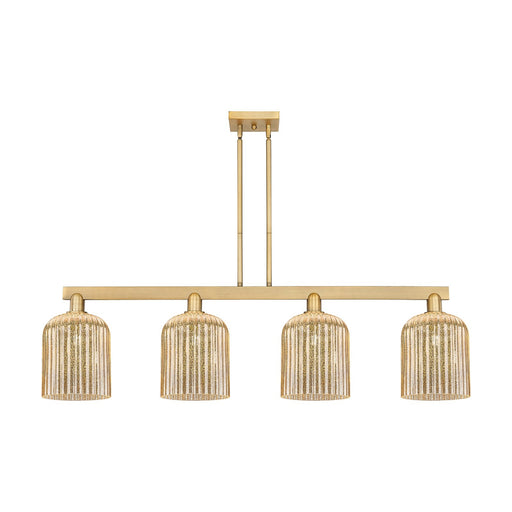 Innovations Bridal Veil 51in 4-Light Island Light | Industrial Brushed Brass Steel and Mercury Ribbed Glass | Kitchen Island & | Model 716-4I-BB-G559-8ME