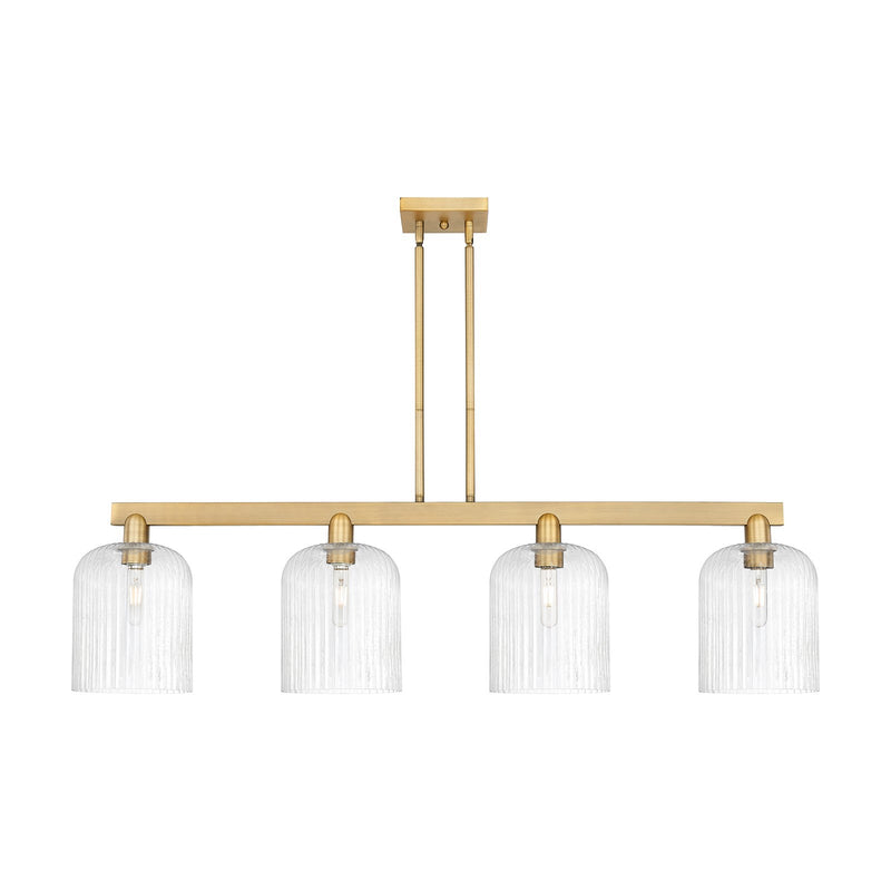 Innovations Bridal Veil 51in 4-Light Island Light | Industrial Brushed Brass Steel and Seedy Ribbed Glass | Kitchen Island & | Model 716-4I-BB-G559-8SDY