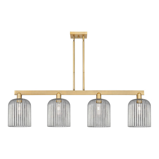 Innovations Bridal Veil 51in 4-Light Island Light | Industrial Brushed Brass and Light Smoke Ribbed Glass | Kitchen Island & | Model 716-4I-BB-G559-8SM