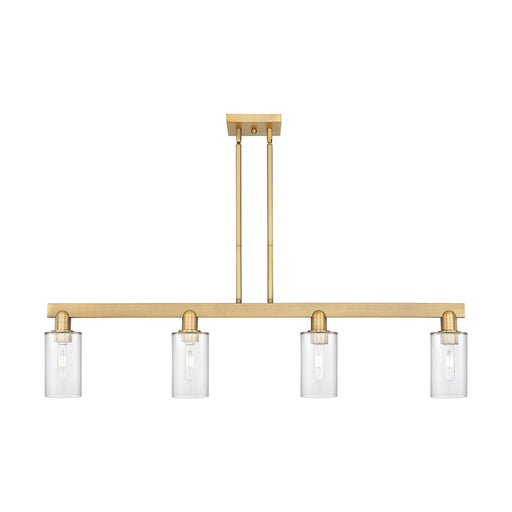Innovations Clymer 47in 4-Light Island Light | Industrial Brushed Brass Steel and Clear Glass | Kitchen Island & Dining Room | Model 716-4I-BB-G802