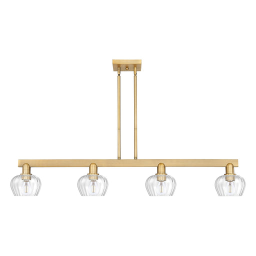 Innovations Fenton 49in 4-Light Island Light | Industrial Brushed Brass and Clear Ribbed Glass | Kitchen Island & Dining Room | Model 716-4I-BB-G92