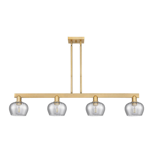 Innovations Fenton 49in 4-Light Island Light | Industrial Brushed Brass Steel and Light Smoke Ribbed Glass | Kitchen Island & Dining | Model 716-4I-BB-G93