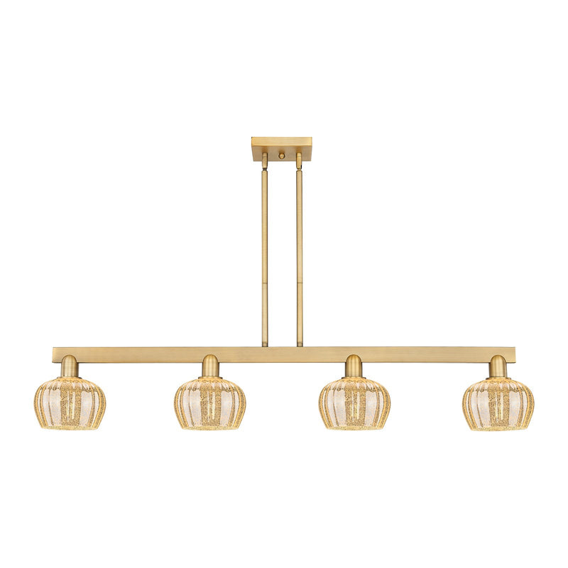 Innovations Fenton 49in 4-Light Island Light | Industrial Brushed Brass Steel and Mercury Ribbed Glass | Kitchen Island & Dining | Model 716-4I-BB-G96