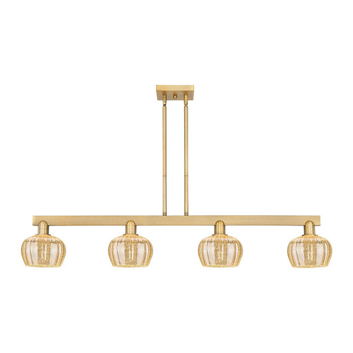 Innovations Fenton 49in 4-Light Island Light | Industrial Brushed Brass Steel and Mercury Ribbed Glass | Kitchen Island & Dining | Model 716-4I-BB-G96