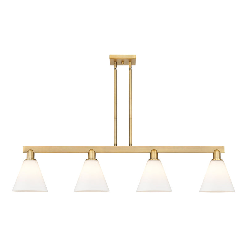 Innovations Berkshire Glass 51in 4-Light Island Light | Industrial Brushed Brass Steel and Matte White Glass | Kitchen Island & | Model 716-4I-BB-GBC-81
