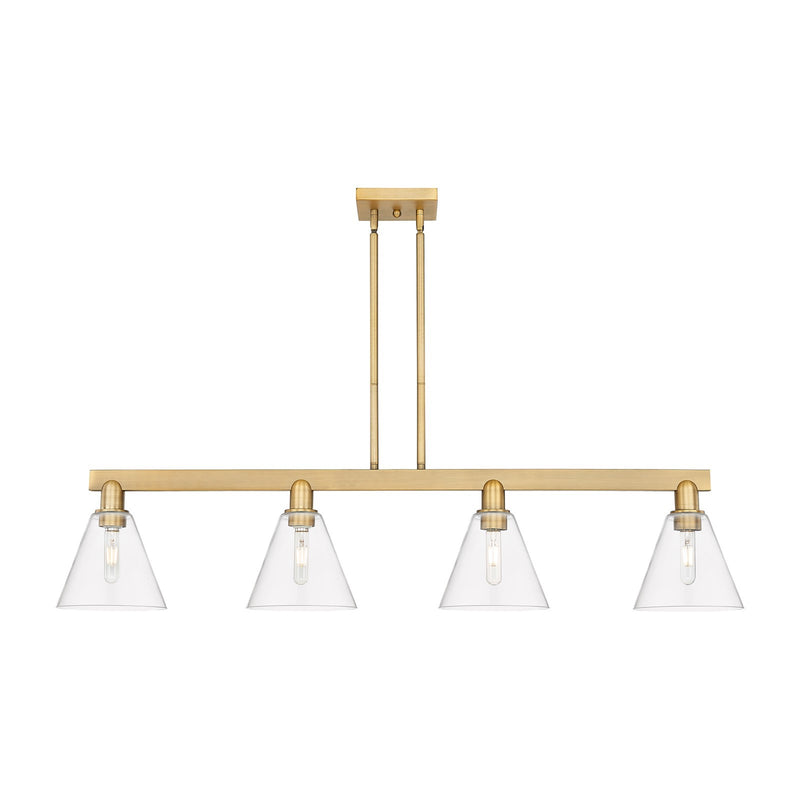 Innovations Berkshire Glass 51in 4-Light Island Light | Industrial Brushed Brass Steel and Clear Glass | Kitchen Island & Dining | Model 716-4I-BB-GBC-82