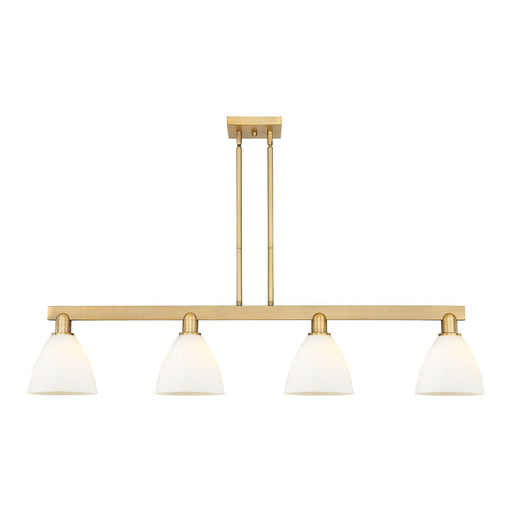 Innovations Bristol 50in 4-Light Island Light | Industrial Brushed Brass Steel and Matte White Glass | Kitchen Island & Dining | Model 716-4I-BB-GBD-751