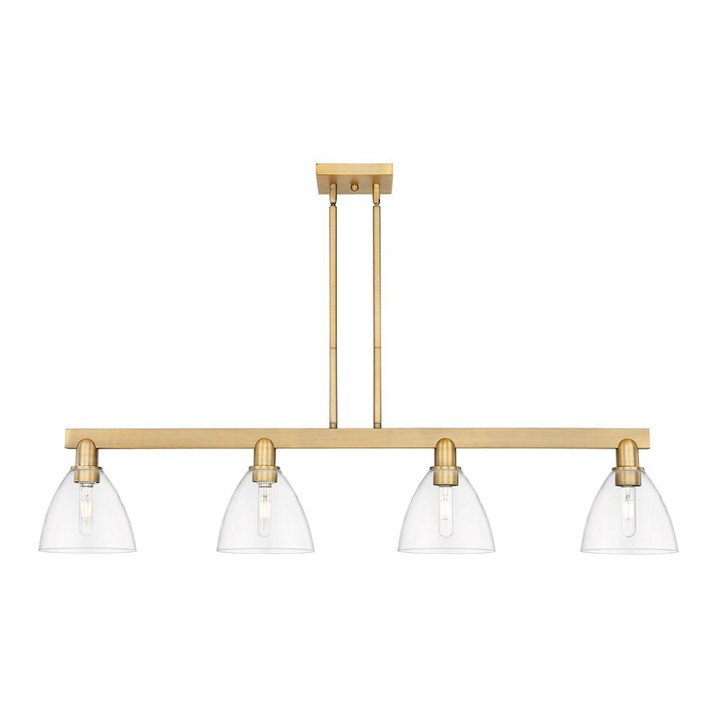 Innovations Bristol 50in 4-Light Island Light | Industrial Brushed Brass Steel and Clear Glass | Kitchen Island & Dining Room | Model 716-4I-BB-GBD-752