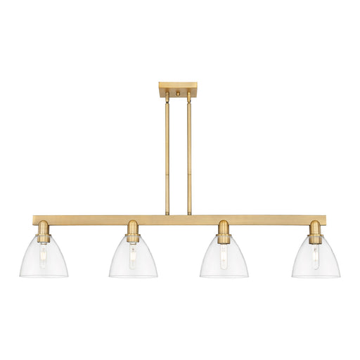 Innovations Bristol 50in 4-Light Island Light | Industrial Brushed Brass Steel and Clear Glass | Kitchen Island & Dining Room | Model 716-4I-BB-GBD-752