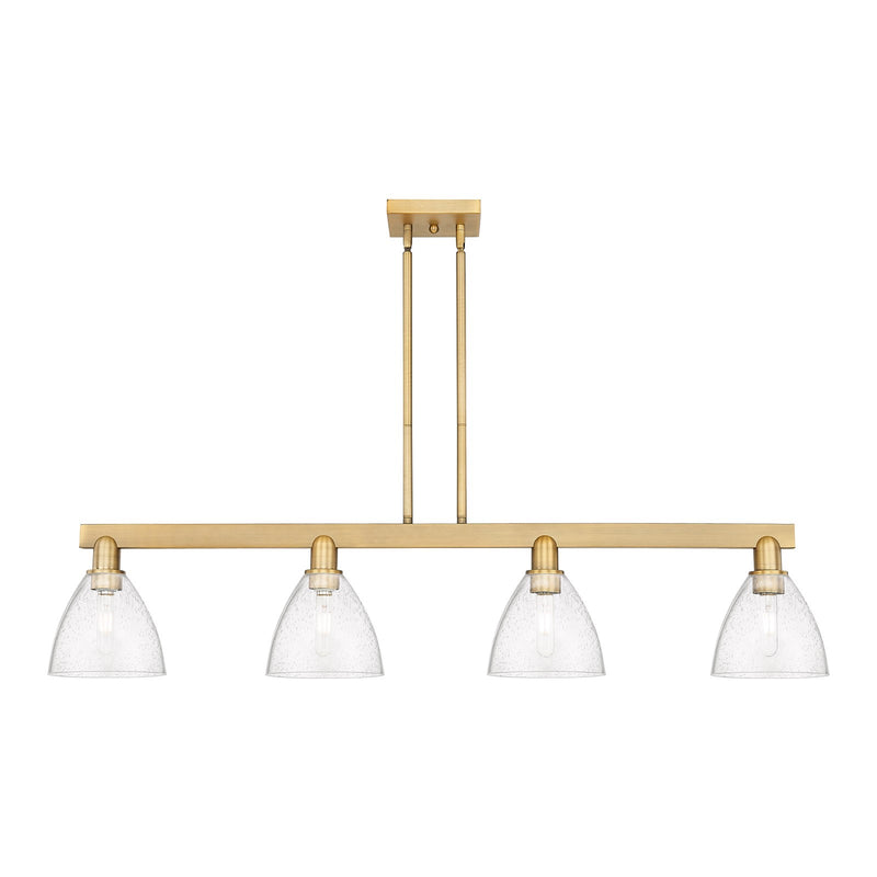 Innovations Bristol 50.25in 4-Light Island Light | Industrial Brushed Brass Steel and Seedy Glass Dome Shade | Kitchen Island & | Model 716-4I-BB-GBD-754