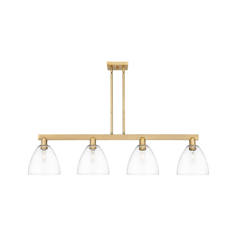 Innovations Bristol 52in 4-Light Island Light | Industrial Brushed Brass Steel and Clear Glass | Kitchen Island & Dining Room | Model 716-4I-BB-GBD-92