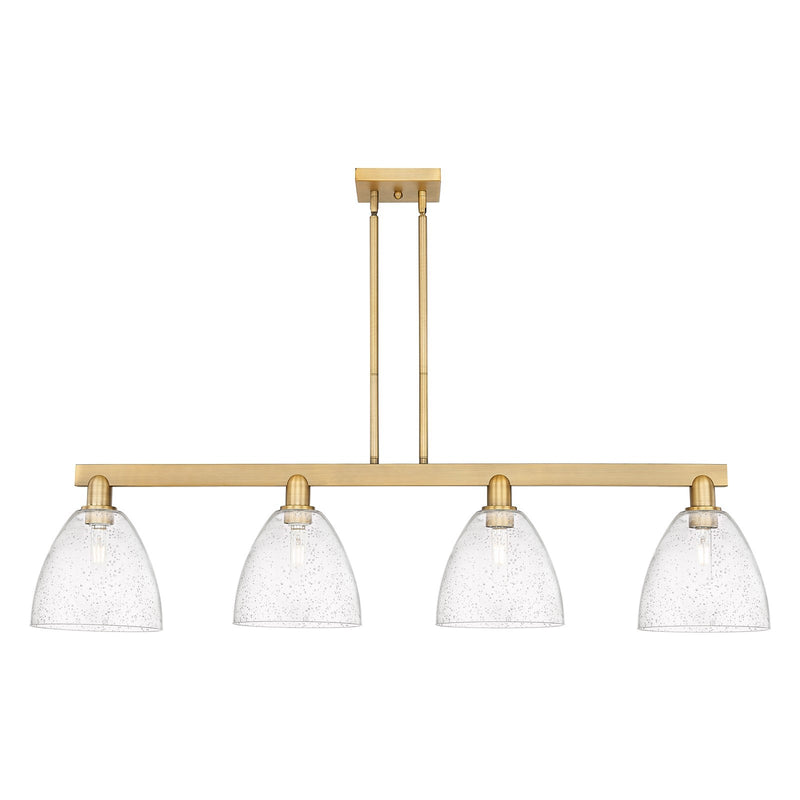 Innovations Bristol 52in 4-Light Island Light | Industrial Brushed Brass Steel and Seedy Glass | Kitchen Island & Dining Room | Model 716-4I-BB-GBD-94