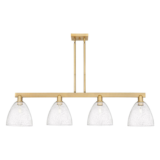 Innovations Bristol 52in 4-Light Island Light | Industrial Brushed Brass Steel and Seedy Glass | Kitchen Island & Dining Room | Model 716-4I-BB-GBD-94
