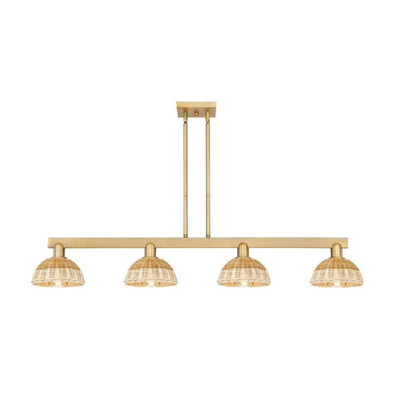 Innovations Natural Ballston Dome 48in 4-Light Island Light | Farmhouse Brushed Brass and Natural Fiber Basketweave | Model 716-4I-BB-NBD2-75-NAT
