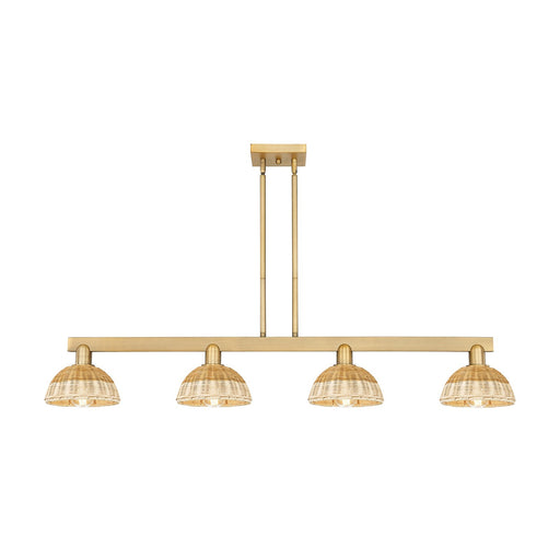 Innovations Natural Ballston Dome 48in 4-Light Island Light | Farmhouse Brushed Brass and Natural Fiber Basketweave | Model 716-4I-BB-NBD2-75-NAT